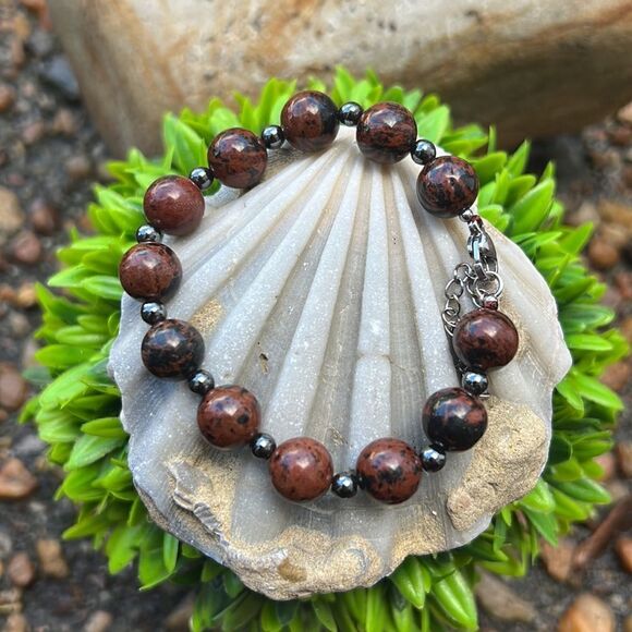 Coffee Obsidian Hematite Leaded Stone Bracelet - Picture 1 of 4